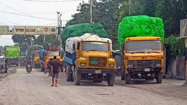 বুড়িমারী স্থলবন্দরে আটকা ২০টি পণ্যবাহী যান