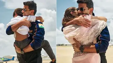 মহাকাশ থেকে ফিরেই স্ত্রী-পুত্রকে জড়িয়ে ধরলেন তিনি