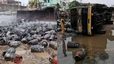 ব্রাহ্মণবাড়িয়ায় সিলিন্ডারবাহী ট্রাক উল্টে একের পর এক বিস্ফোরণ