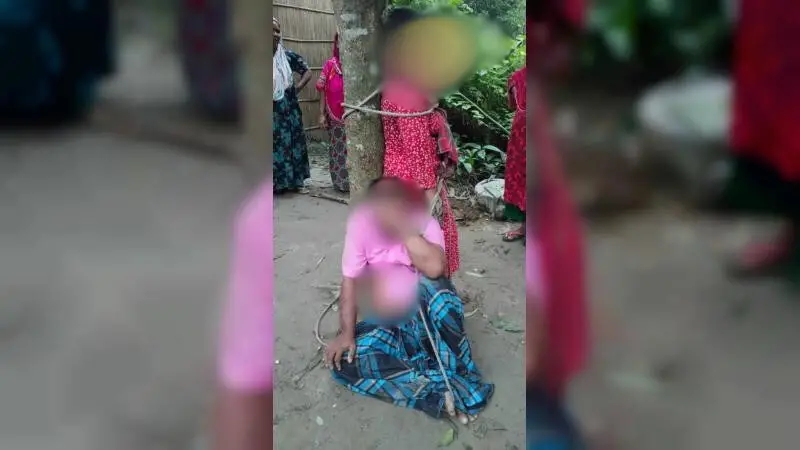 পরকীয়ার অভিযোগে বিএনপি নেতা ও প্রবাসীর স্ত্রী’কে গাছের সাথে বেঁধে সামাজিক বিচার পরকীয়ার অভিযোগে বিএনপি নেতা ও প্রবাসীর স্ত্রী’কে গাছের সাথে বেঁধে সামাজিক বিচার