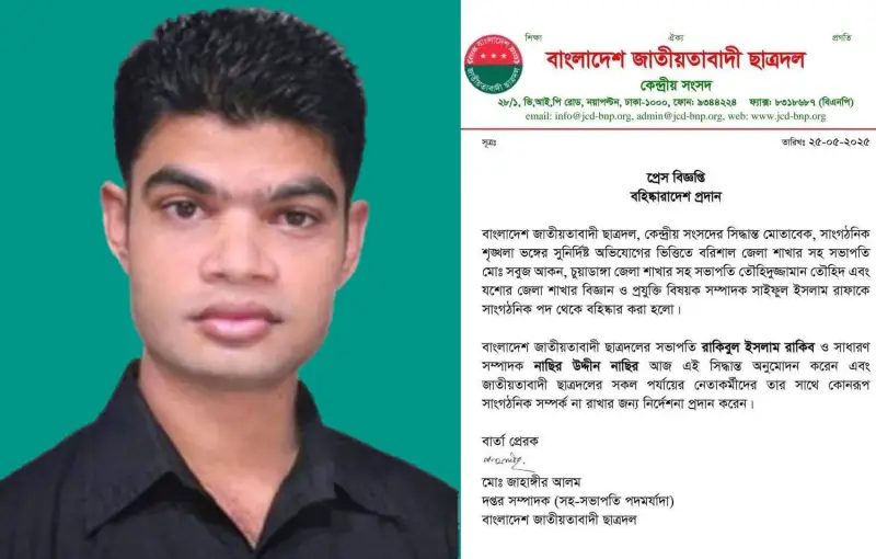বরিশাল জেলা ছাত্রদলের সেই নেতাকে বহিস্কার বরিশাল জেলা ছাত্রদলের সেই নেতাকে বহিস্কার