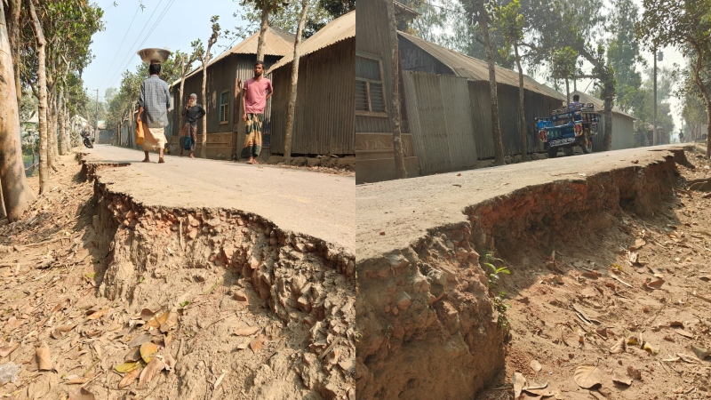 রায়গঞ্জে পাকা রাস্তার দুই পাশে ধস: ভোগান্তিতে হাজারো মানুষ