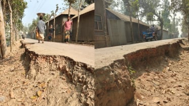 রায়গঞ্জে পাকা রাস্তার দুই পাশে ধস: ভোগান্তিতে হাজারো মানুষ