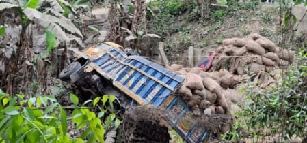 রাজবাড়ীতে আলুভর্তি ট্রাক উল্টে চালকের মৃত্যু, আহত ২