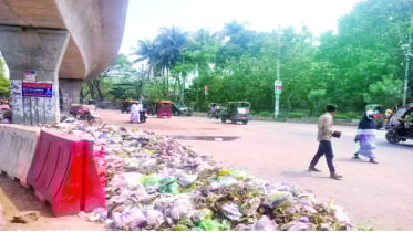 রাজশাহীর সড়কে ময়লার স্তূপ রাজশাহীর সড়কে ময়লার স্তূপ