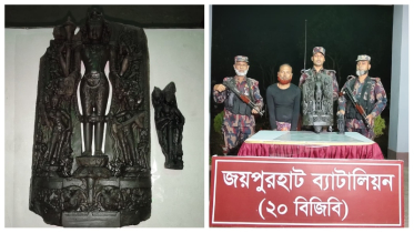 জয়পুরহাটে ৩০ লাখ টাকার কষ্টিপাথরের বিষ্ণু মূর্তি উদ্ধার, আটক ১