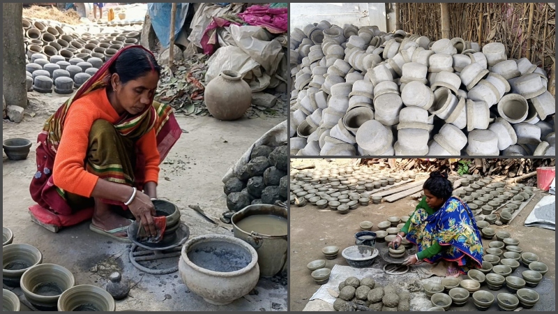 মাটির ভাঁড়েই ঘুরছে বদলগাছীর পালপাড়ার জীবিকার চাকা