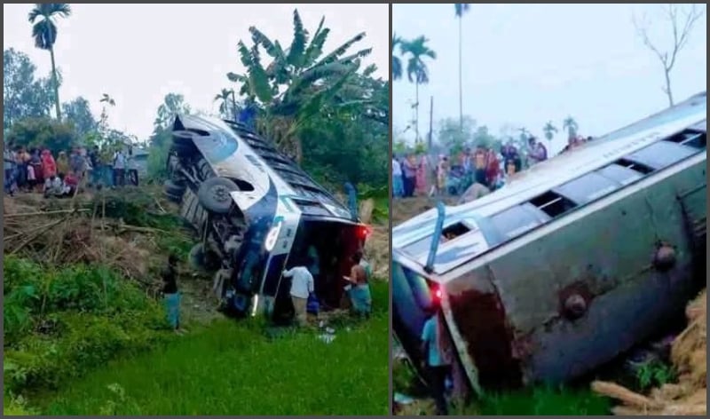দেওয়ানগঞ্জে নিয়ন্ত্রণ হারিয়ে খাদে যাত্রীবাহী বাস, অল্পের জন্য বড় দুর্ঘটনা এড়ানো
