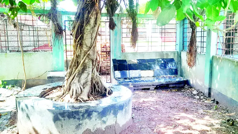 খুলনা : নীতিকবি কৃষ্ণচন্দ্র মজুমদারের বসার বেঞ্চটি অরক্ষিত